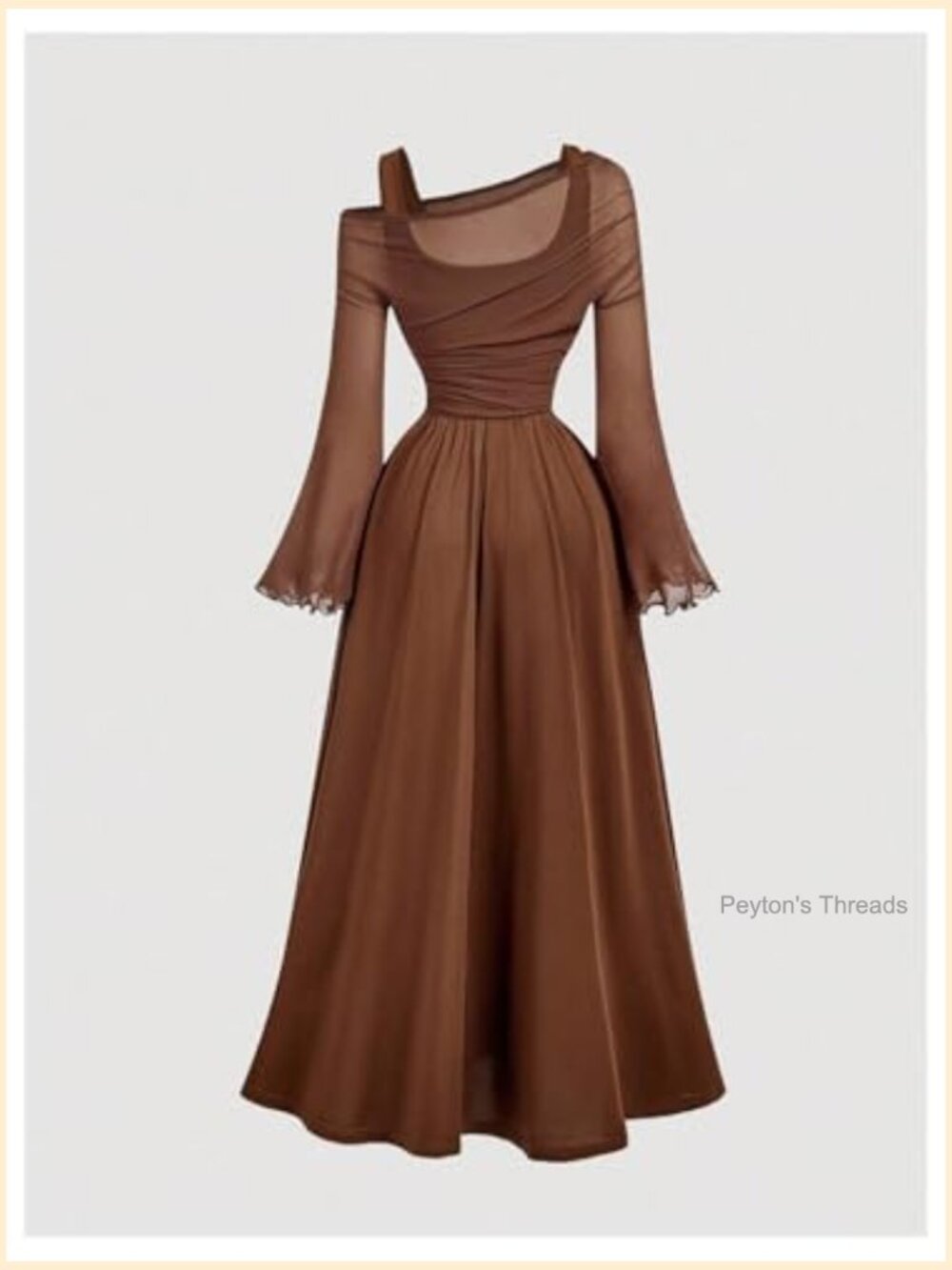 Off The Shoulder Mesh Bell Sleeve Ruched Midi Dress - Picture 3 of 4
